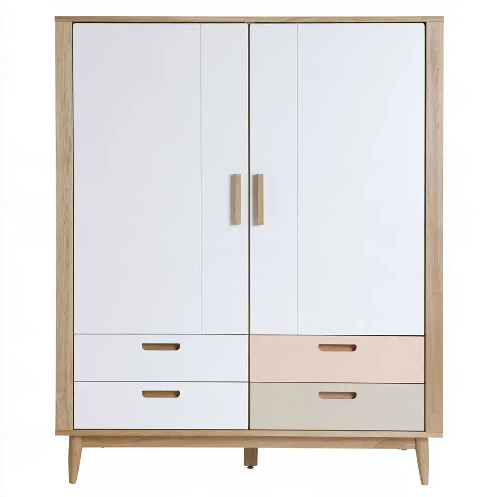 Armario con dos puertas y cuatro cajones - blanco/beige