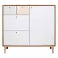 Aparador con puerta lateral y cajones asimétricos - blanco/beige