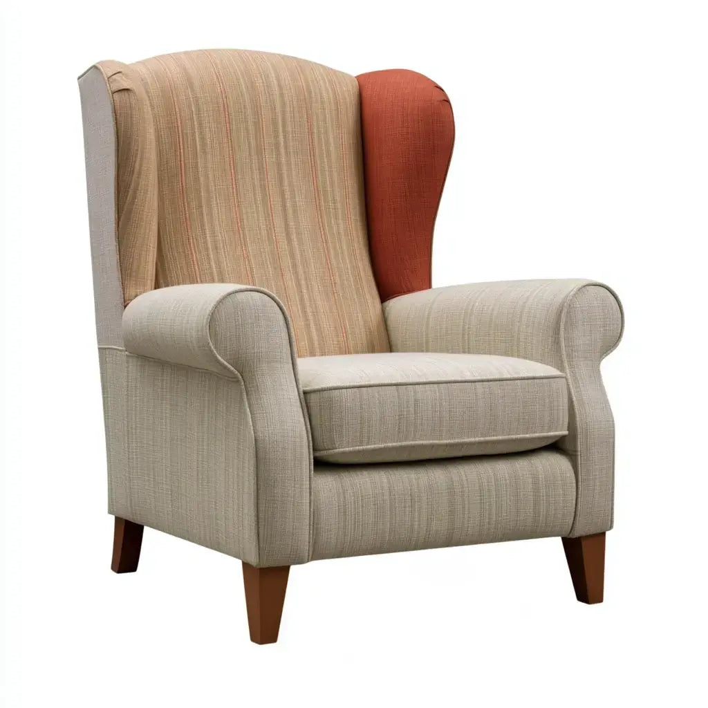 Sillón orejero con respaldo de rayas - beige/naranja