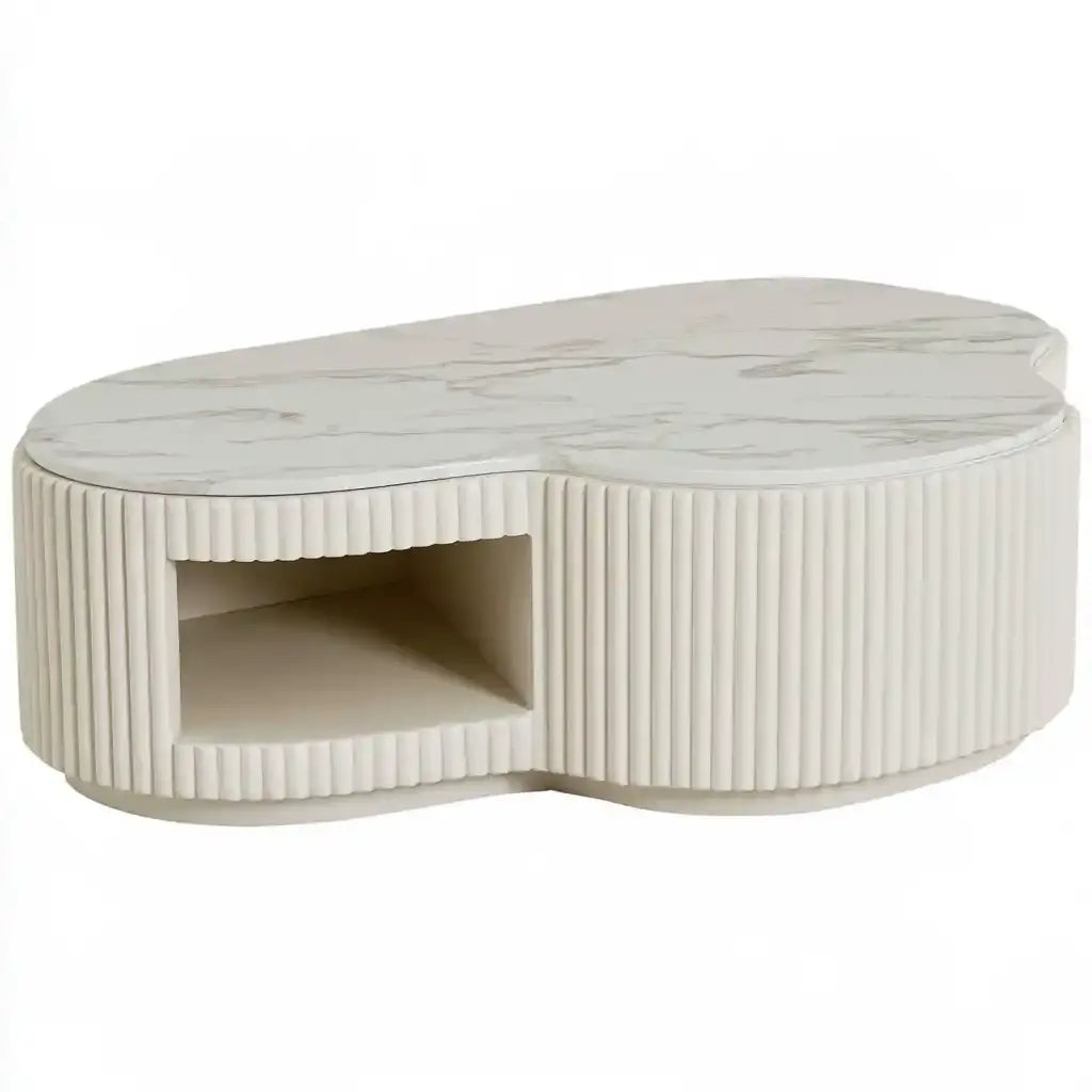 Mesa de centro con forma orgánica y lateral estriado - beige