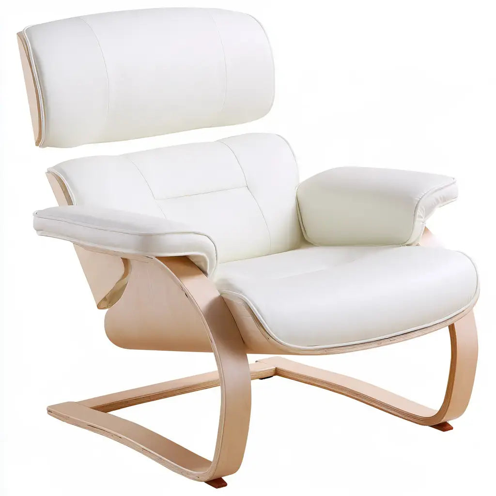 Mecedora con respaldo dividido y brazos acolchados - blanco/beige