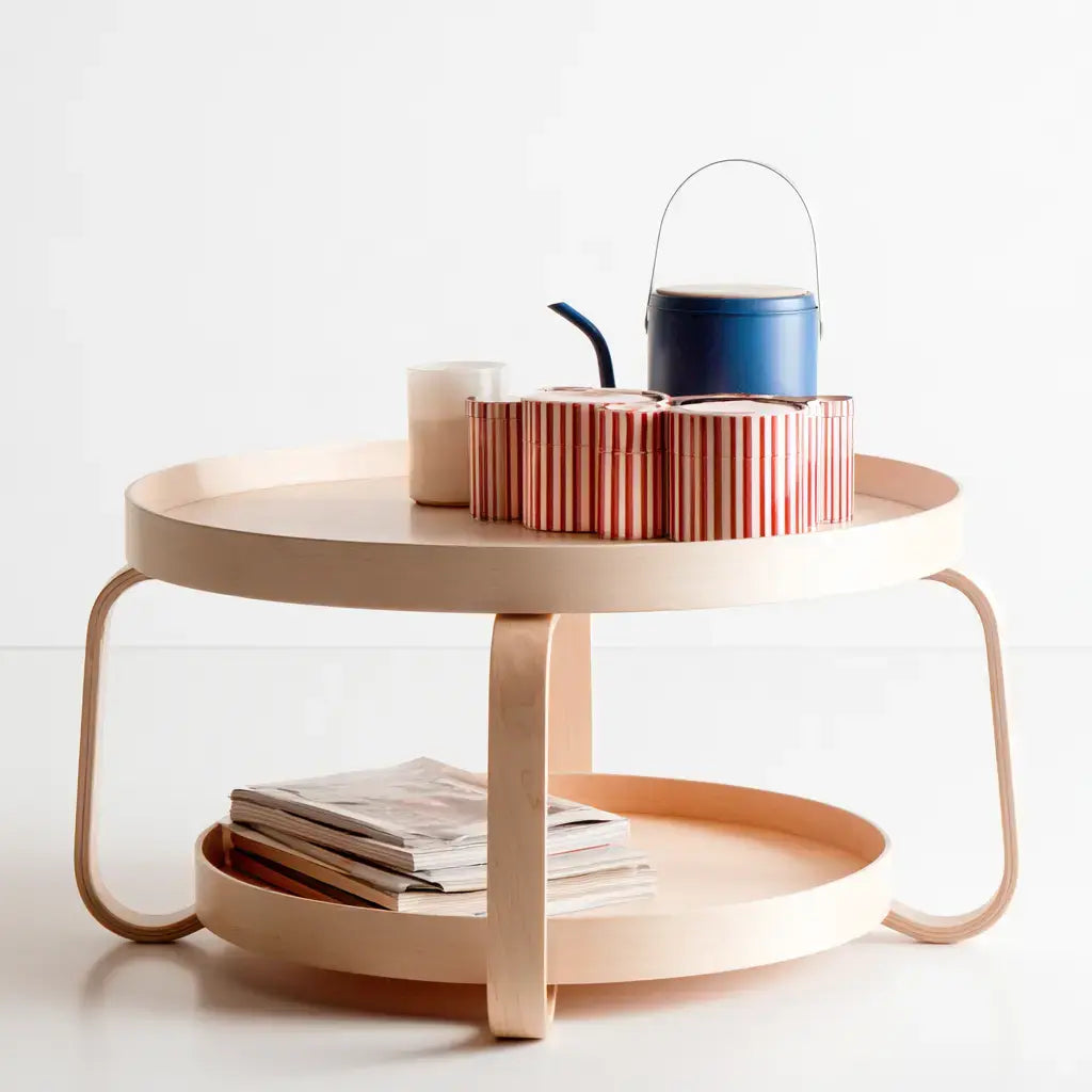Mesa de centro redonda con estructura tubular - beige