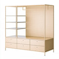 Perchero con panel de rejilla y cajones bajos - beige